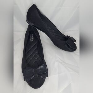 Coach and Four Black Suede-Like Fabric Ballet Flats Shoes w/Bow 9.5
